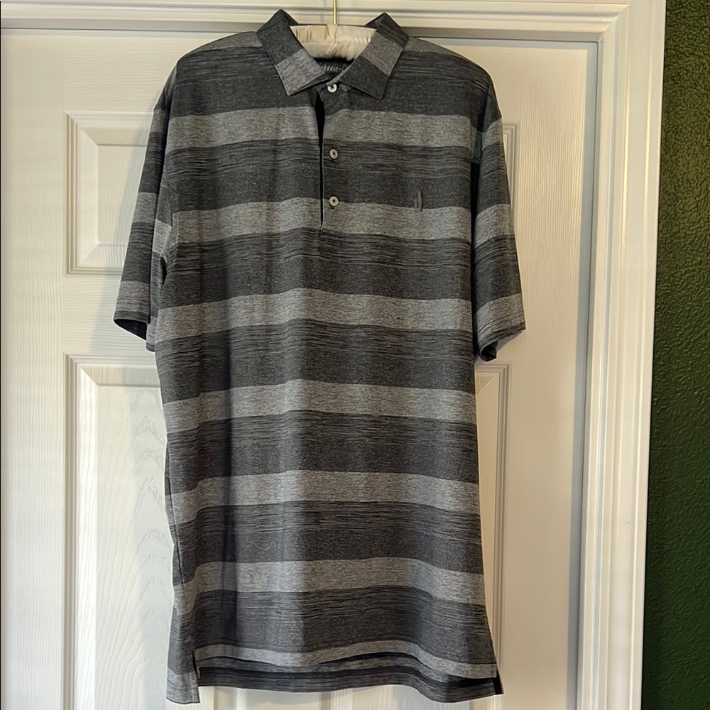 Men's Striped Polo Shirt - Black and Gray